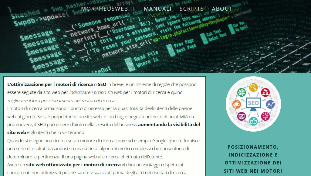 MorpheusWeb - schermata del progetto