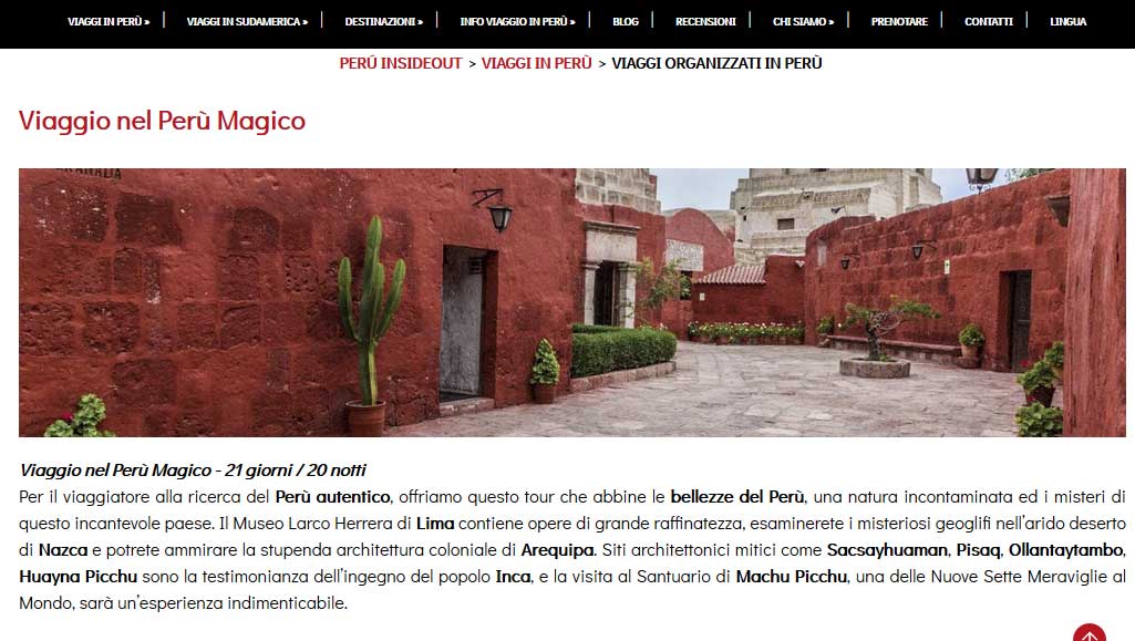 Perù Inside Out - schermata del progetto